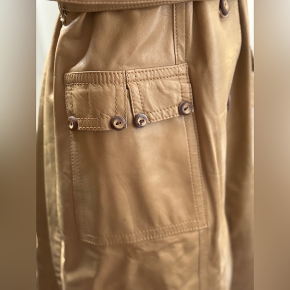 Tan Vintage leather trench Belted Coat - Picture 3 of 11